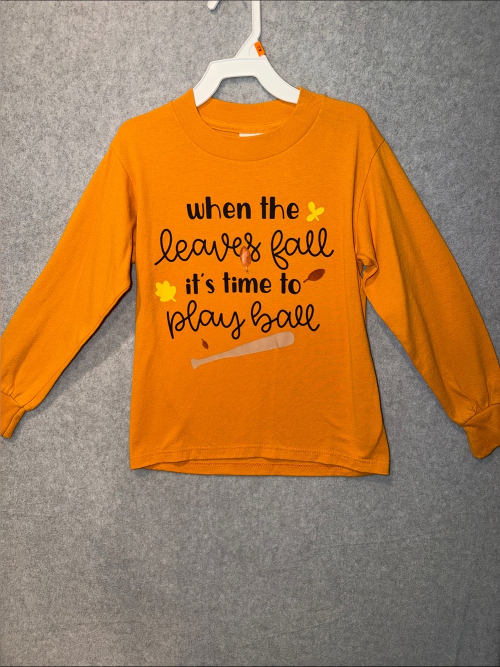 Kids Orange Long-Sleeve Tee - 'When the leaves fall it's time to play ball'